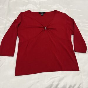 Silx by August Silk Sweater Red Silk Blend Stretch Ribbed Crystal Rhinestone XL